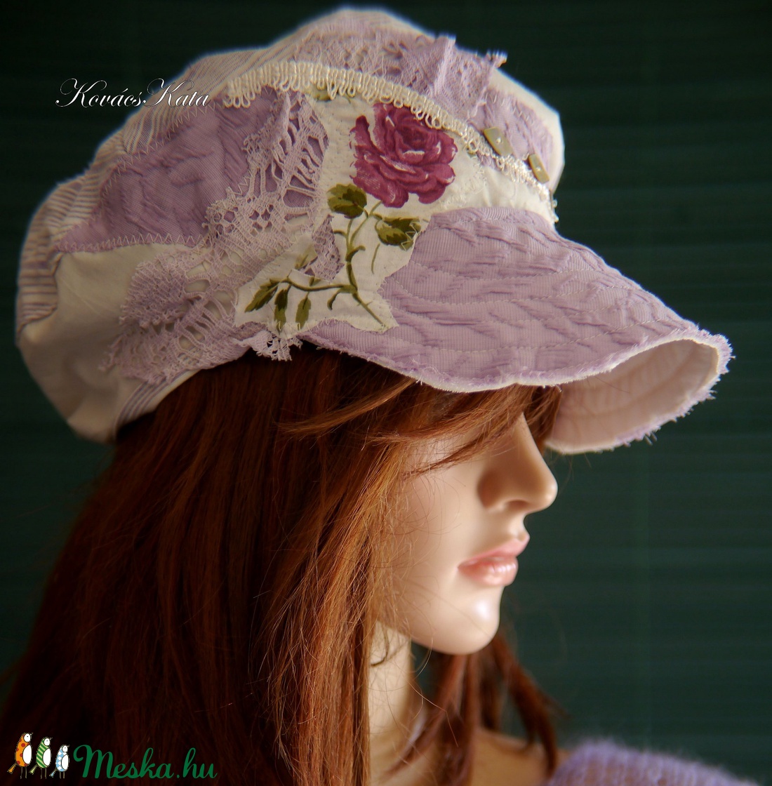DERBY - shabby chic patchwork sapka / levendula - ruha & divat - sál, sapka, kendő - sapka - Meska.hu