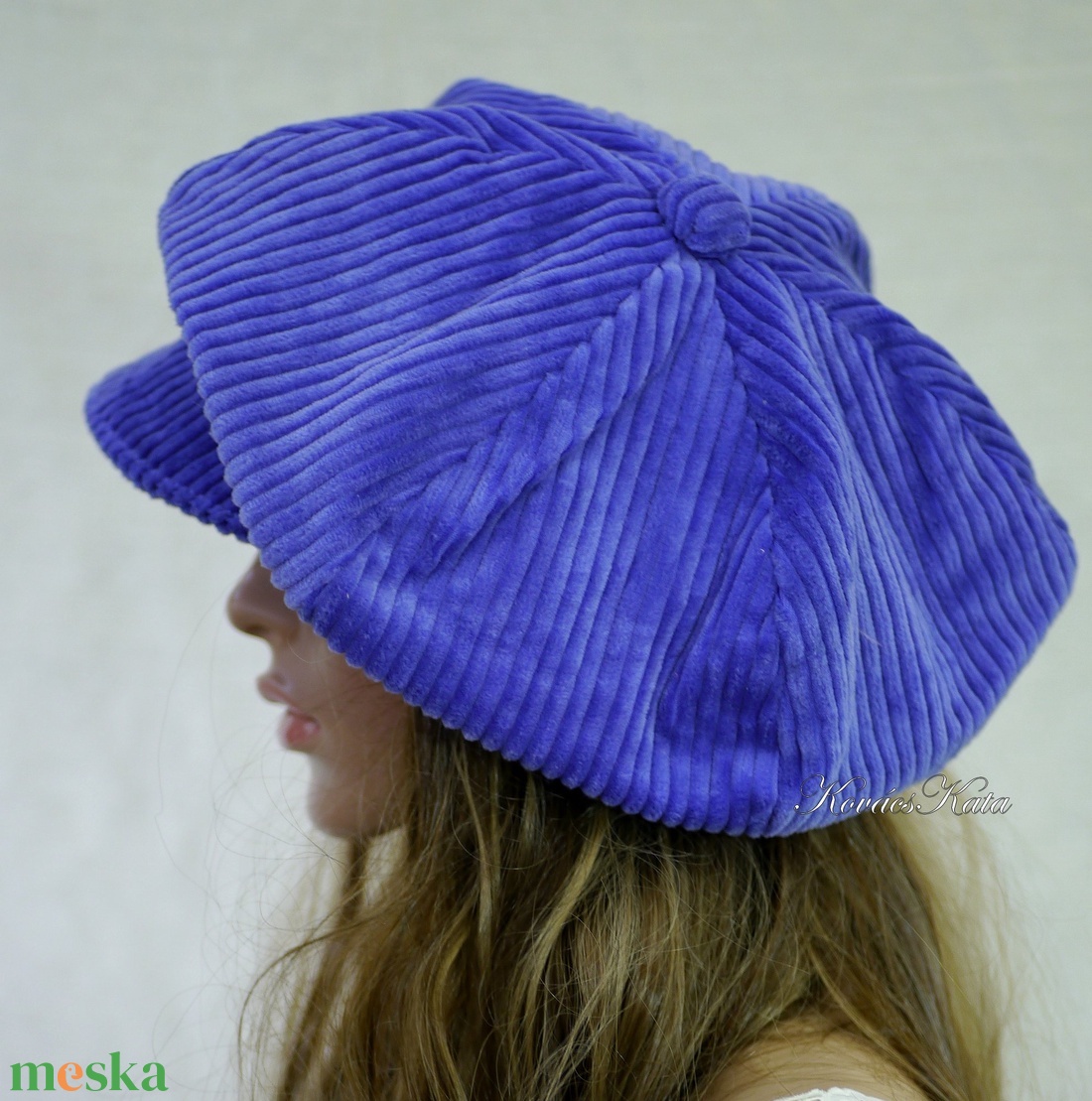 RETRO-SAPI -  kordbársony design kalap / encián - ruha & divat - sál, sapka, kendő - kalap - Meska.hu