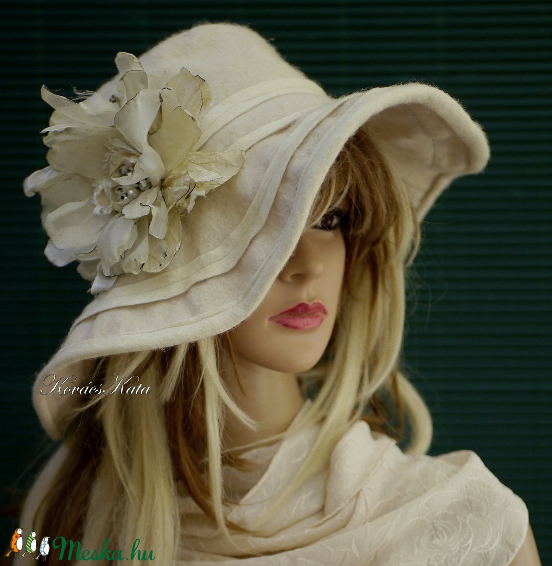 EVELYN - artsy design filckalap / bézs - ruha & divat - sál, sapka, kendő - kalap - Meska.hu