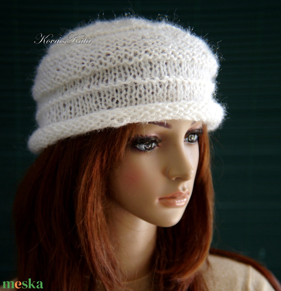 VIVIEN - kézzel kötött mohair sapka / fehér - ruha & divat - sál, sapka, kendő - sapka - Meska.hu