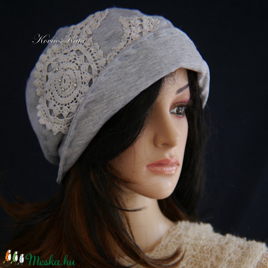 CATRINA - applikált design kalap / szürke - ruha & divat - sál, sapka, kendő - kalap - Meska.hu