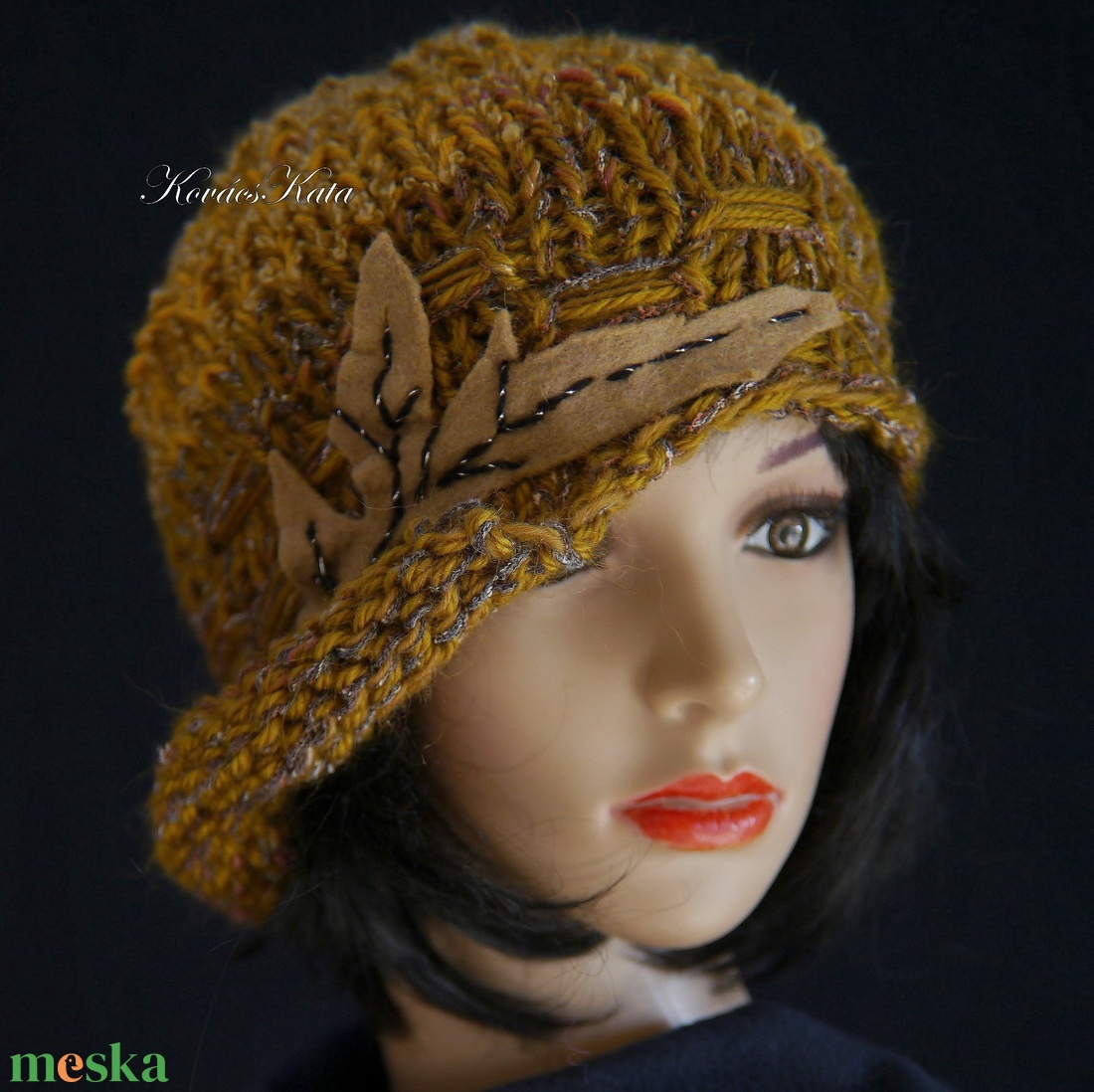 CLOCHE-ART - extravagáns kézzel kötött kalap, sapka / mustár - ruha & divat - sál, sapka, kendő - sapka - Meska.hu