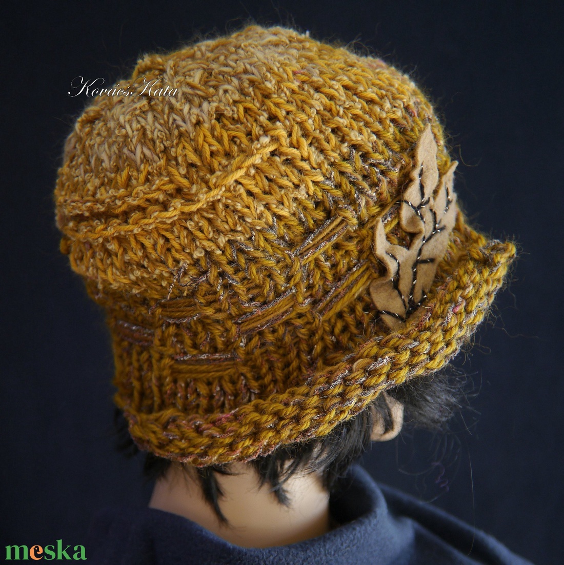 CLOCHE-ART - extravagáns kézzel kötött kalap, sapka / mustár - ruha & divat - sál, sapka, kendő - sapka - Meska.hu