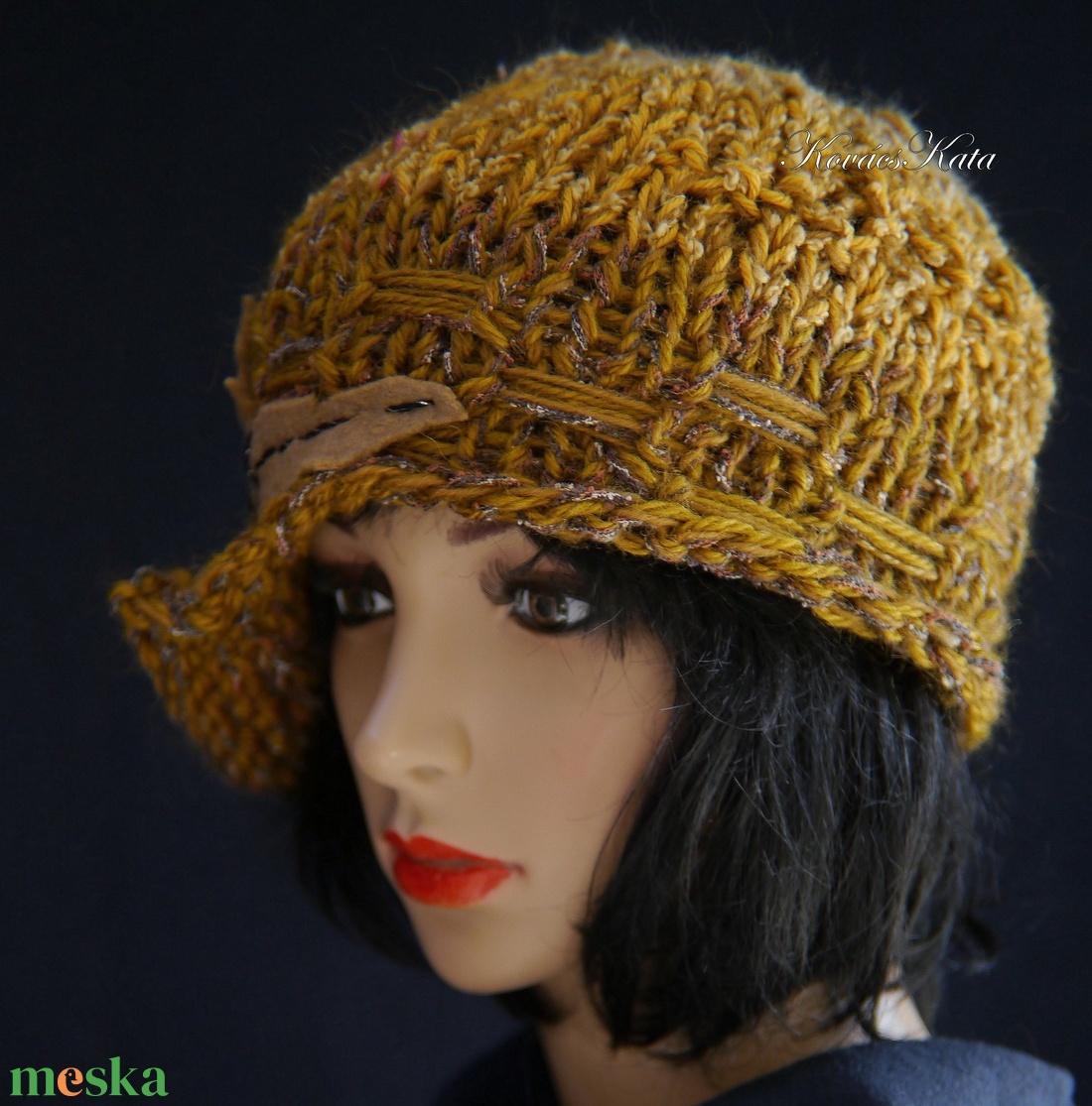 CLOCHE-ART - extravagáns kézzel kötött kalap, sapka / mustár - ruha & divat - sál, sapka, kendő - sapka - Meska.hu