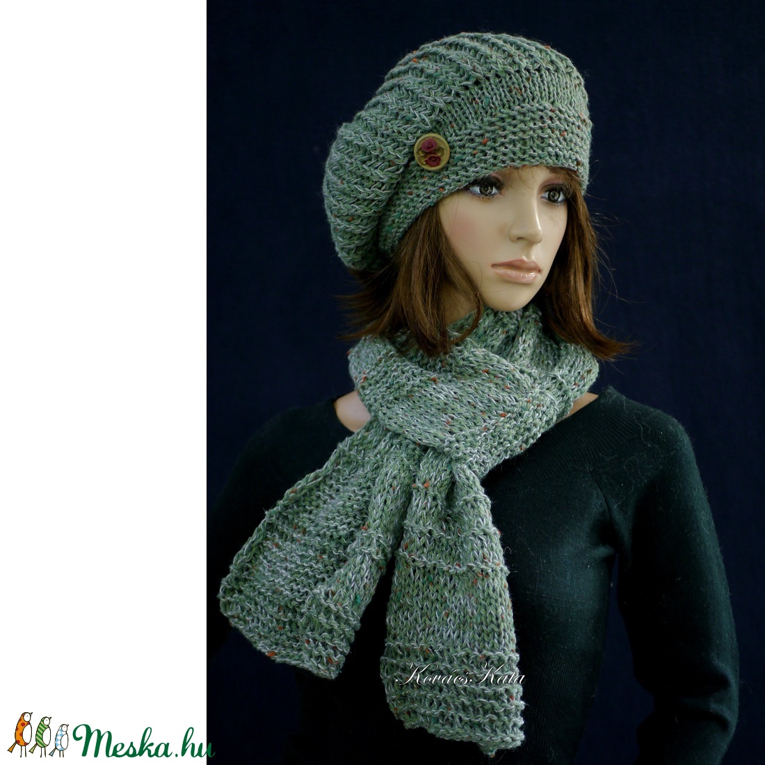 BORBÁLA-SZETT / zöld tweed kézzel kötött sapka sállal - ruha & divat - sál, sapka, kendő - sapka & sál szett - Meska.hu BORBÁLA-SZETT / zöld tweed kézzel kötött sapka sállal - ruha & divat - sál, sapka, kendő - sapka & sál szett - Meska.hu