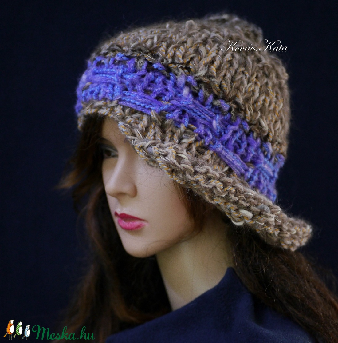 CLOCHE-ART - extravagáns kézzel kötött kalap, sapka / barna-levendula - ruha & divat - sál, sapka, kendő - sapka - Meska.hu CLOCHE-ART - extravagáns kézzel kötött kalap, sapka / barna-levendula - ruha & divat - sál, sapka, kendő - sapka - Meska.hu