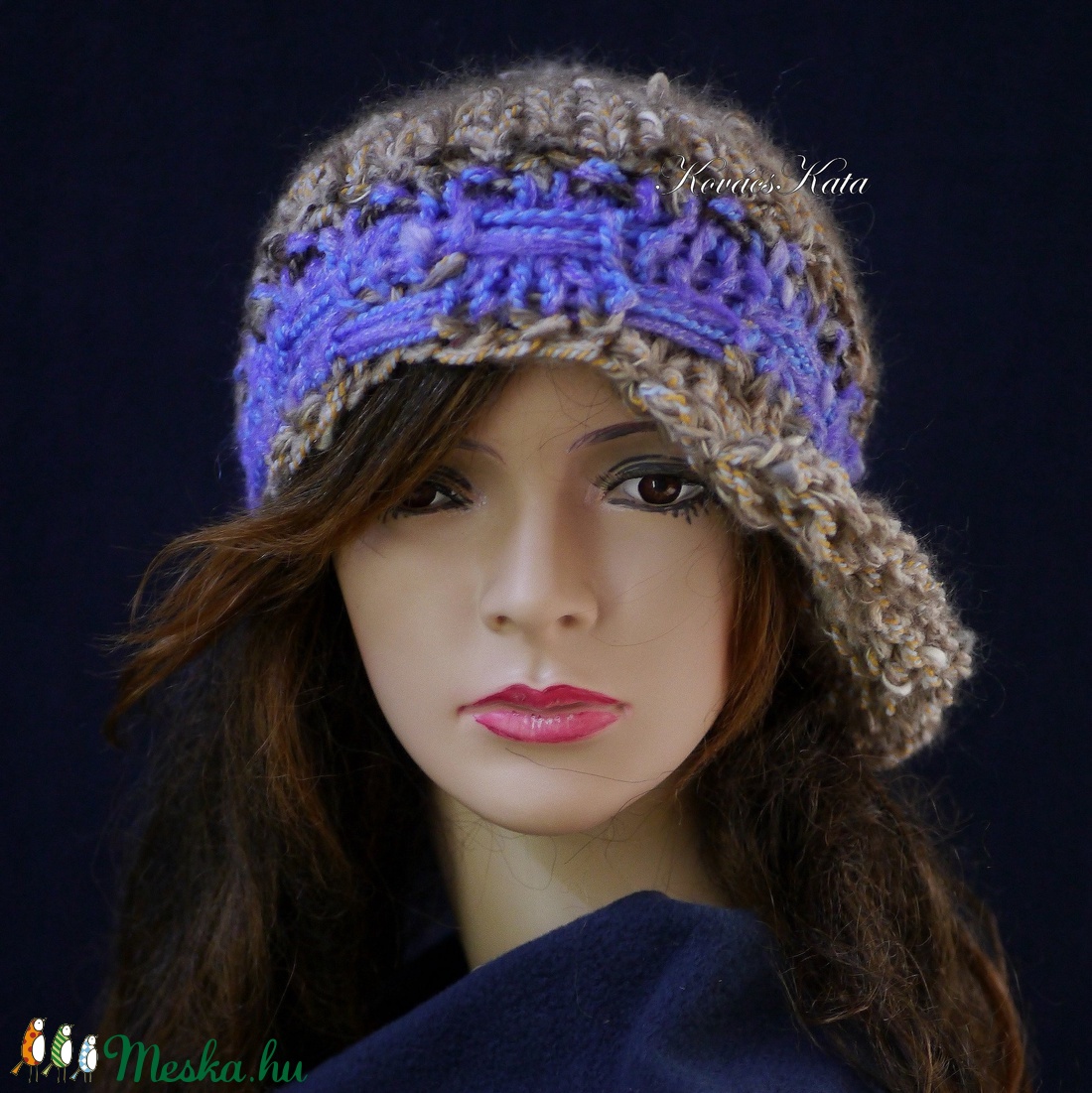CLOCHE-ART - extravagáns kézzel kötött kalap, sapka / barna-levendula - ruha & divat - sál, sapka, kendő - sapka - Meska.hu CLOCHE-ART - extravagáns kézzel kötött kalap, sapka / barna-levendula - ruha & divat - sál, sapka, kendő - sapka - Meska.hu