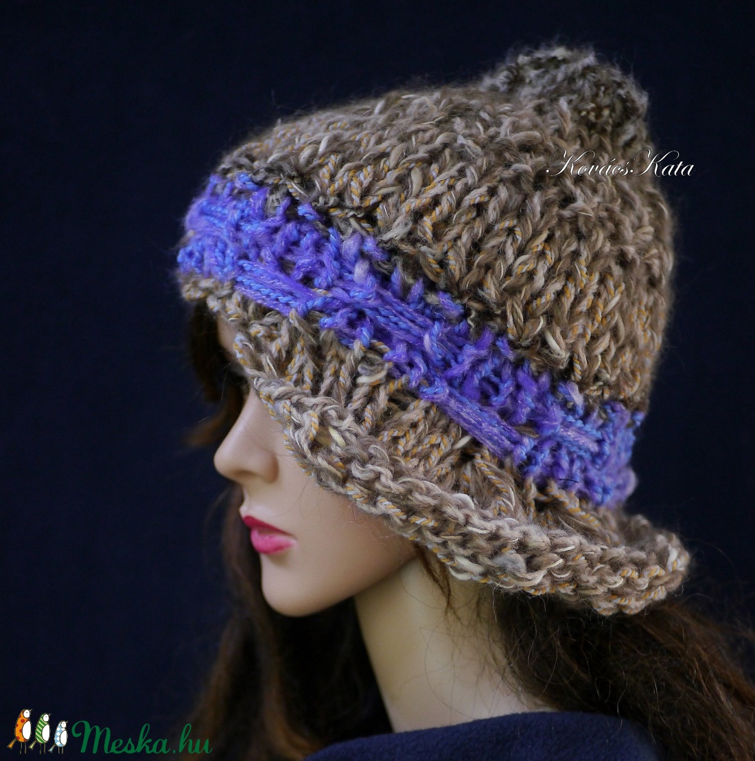 CLOCHE-ART - extravagáns kézzel kötött kalap, sapka / barna-levendula - ruha & divat - sál, sapka, kendő - sapka - Meska.hu CLOCHE-ART - extravagáns kézzel kötött kalap, sapka / barna-levendula - ruha & divat - sál, sapka, kendő - sapka - Meska.hu