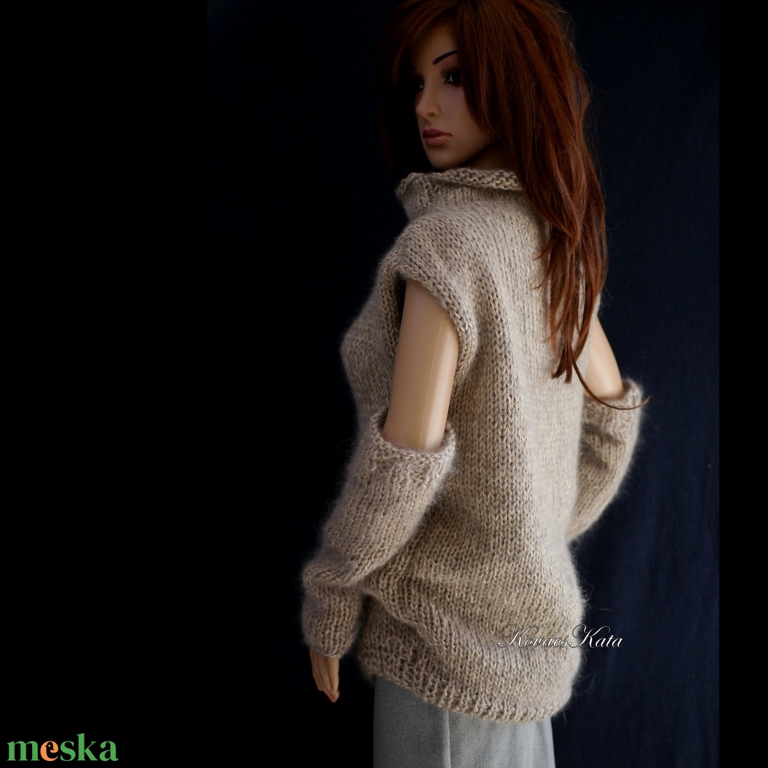 NESSY-SZETT - exkluzív kézzel kötött téli pulóver kesztyűszárral - ruha & divat - női ruha - pulóver & kardigán - Meska.hu