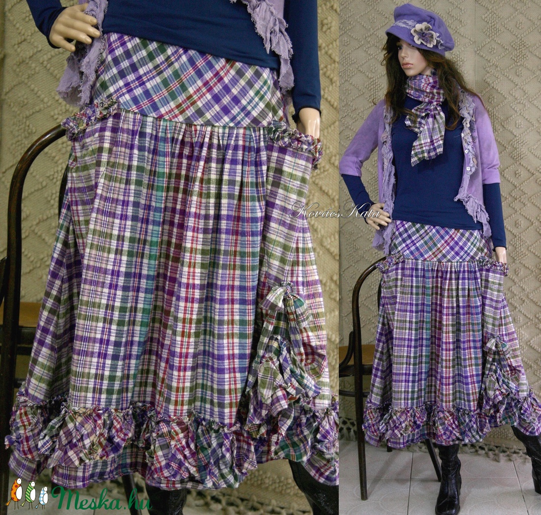COUNTRY - kockás flanel design szoknya   - ruha & divat - női ruha - szoknya - Meska.hu