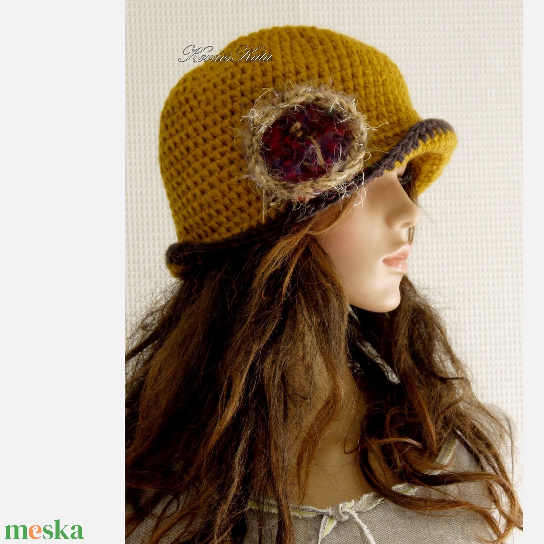 FLAPPER-kalap / okkersárga horgolt kalap - ruha & divat - sál, sapka, kendő - kalap - Meska.hu