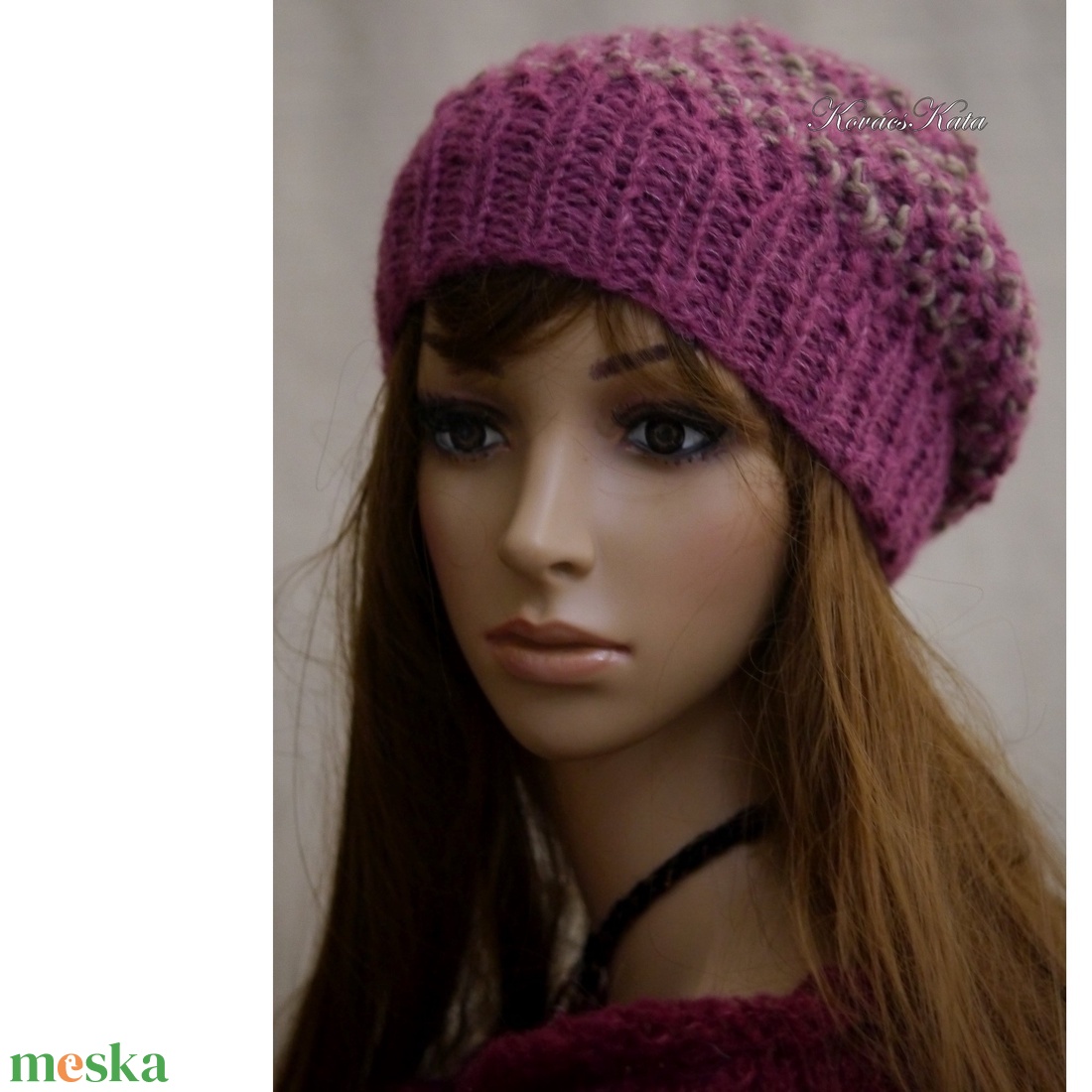 SZILVI-SAPI / bébi-alpaka - trendi kézzel kötött beanie gyapjú sapka / mályva - ruha & divat - sál, sapka, kendő - sapka - Meska.hu