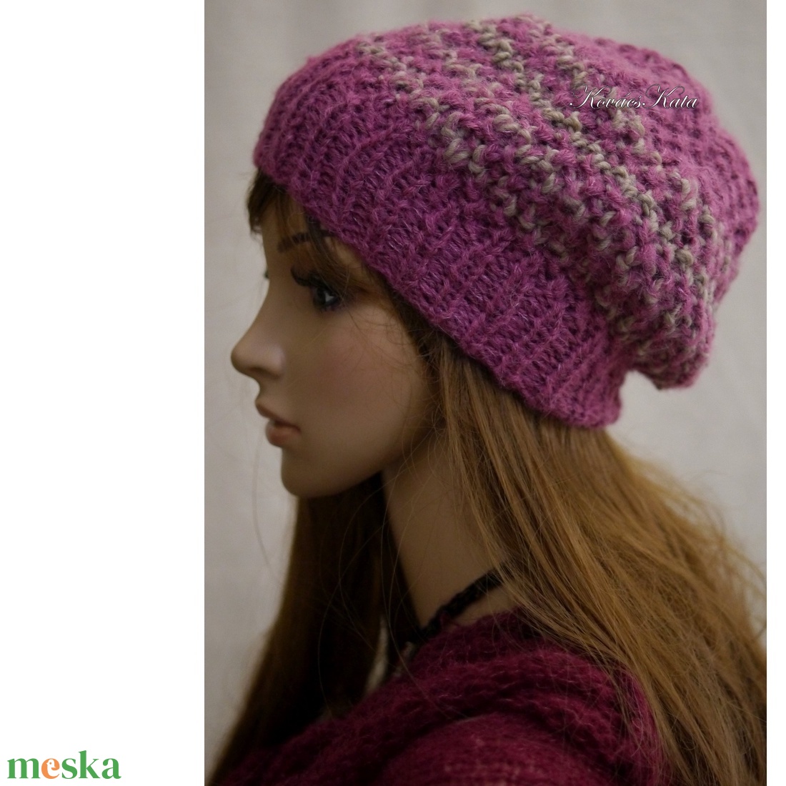 SZILVI-SAPI / bébi-alpaka - trendi kézzel kötött beanie gyapjú sapka / mályva - ruha & divat - sál, sapka, kendő - sapka - Meska.hu
