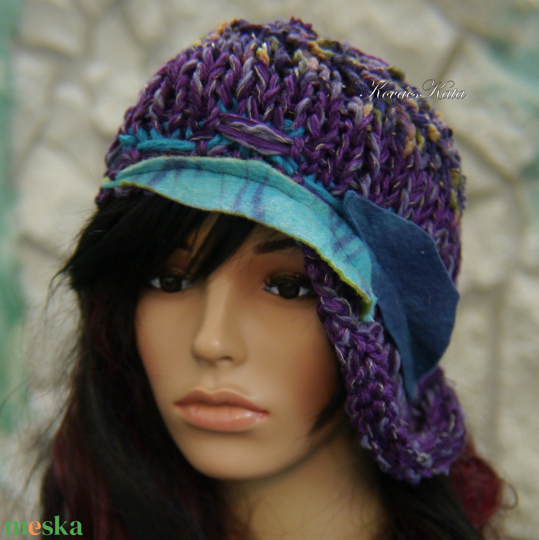 CLOCHE-ART - extravagáns kézzel kötött kalap, sapka / lila-türkiz - ruha & divat - sál, sapka, kendő - sapka - Meska.hu CLOCHE-ART - extravagáns kézzel kötött kalap, sapka / lila-türkiz - ruha & divat - sál, sapka, kendő - sapka - Meska.hu