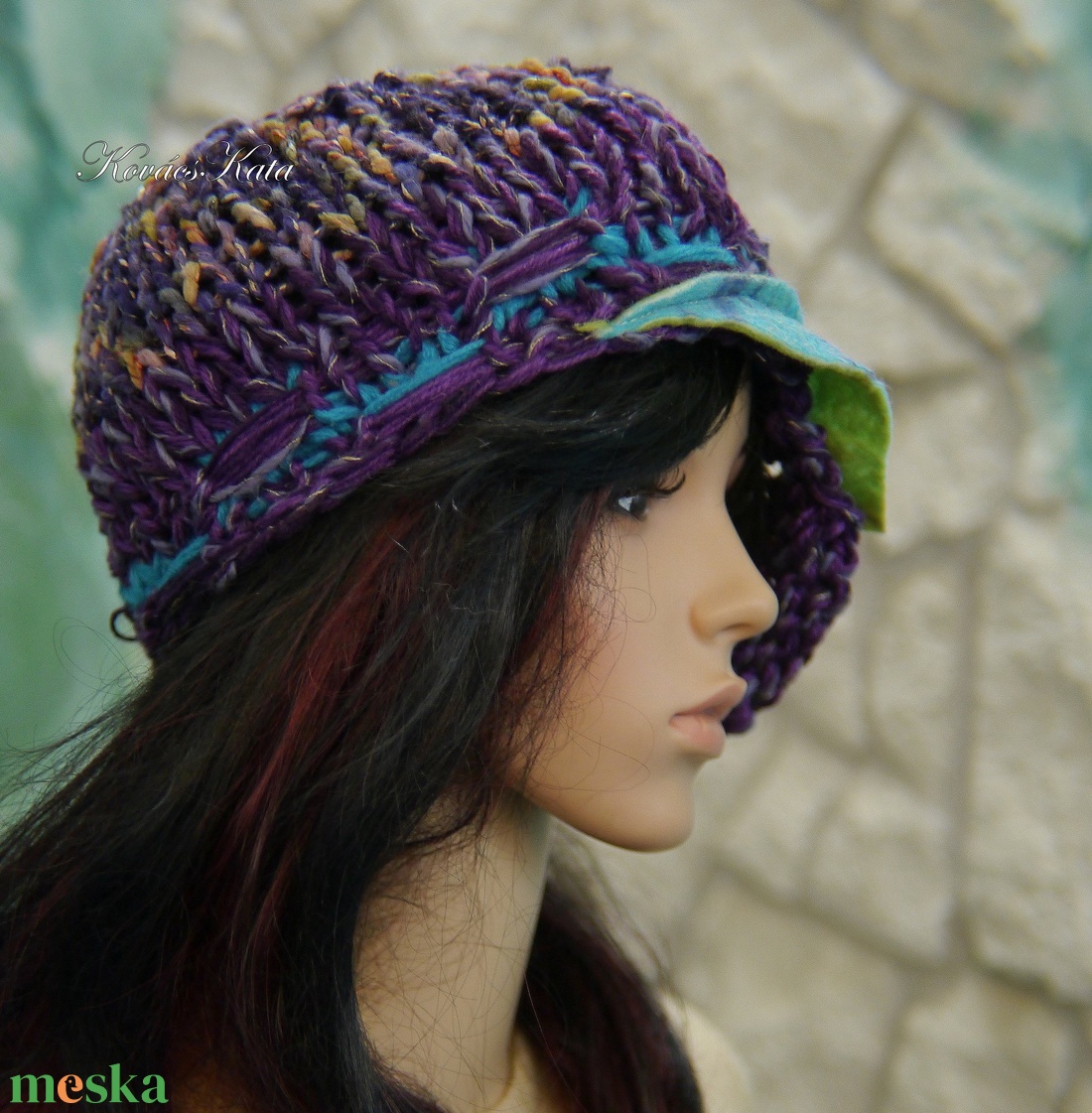 CLOCHE-ART - extravagáns kézzel kötött kalap, sapka / lila-türkiz - ruha & divat - sál, sapka, kendő - sapka - Meska.hu CLOCHE-ART - extravagáns kézzel kötött kalap, sapka / lila-türkiz - ruha & divat - sál, sapka, kendő - sapka - Meska.hu