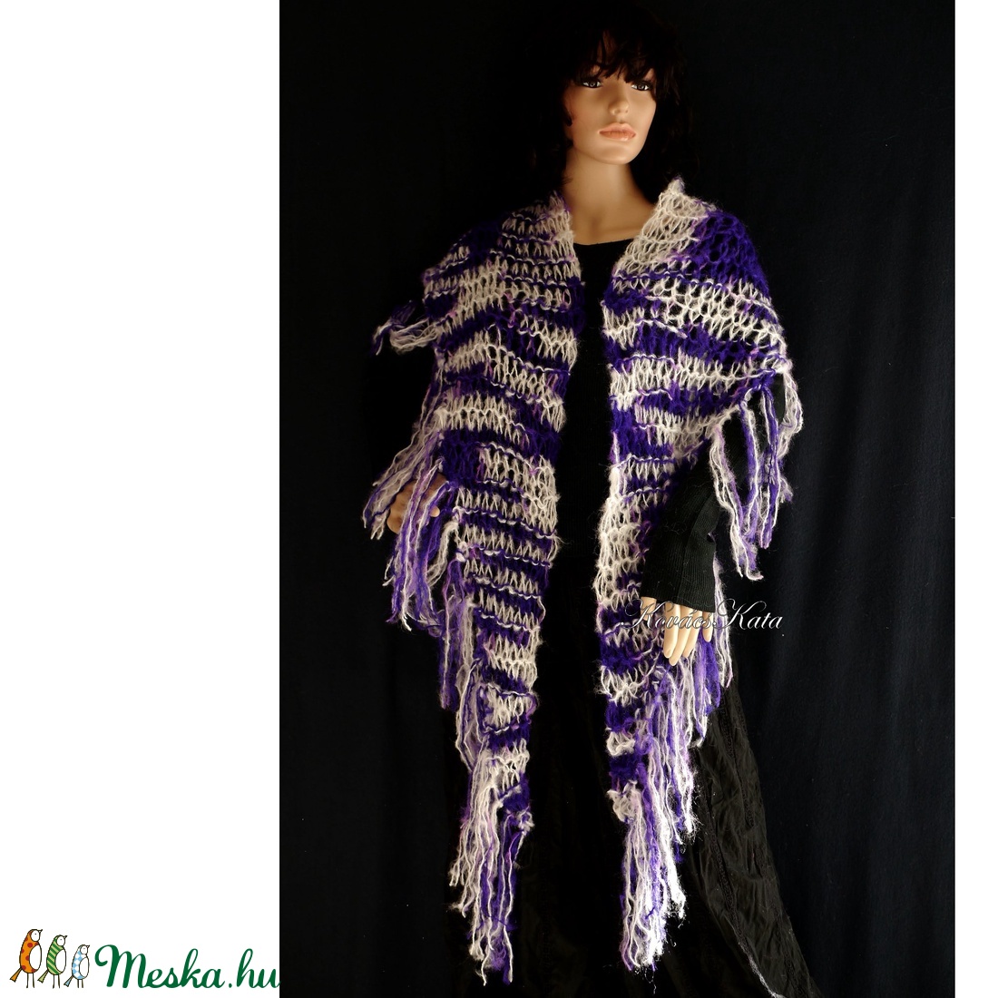 SZELLŐ-KENDŐ - kézzel kötött mohair vállkendő / ibolya-fehér - ruha & divat - sál, sapka, kendő - vállkendő - Meska.hu SZELLŐ-KENDŐ - kézzel kötött mohair vállkendő / ibolya-fehér - ruha & divat - sál, sapka, kendő - vállkendő - Meska.hu