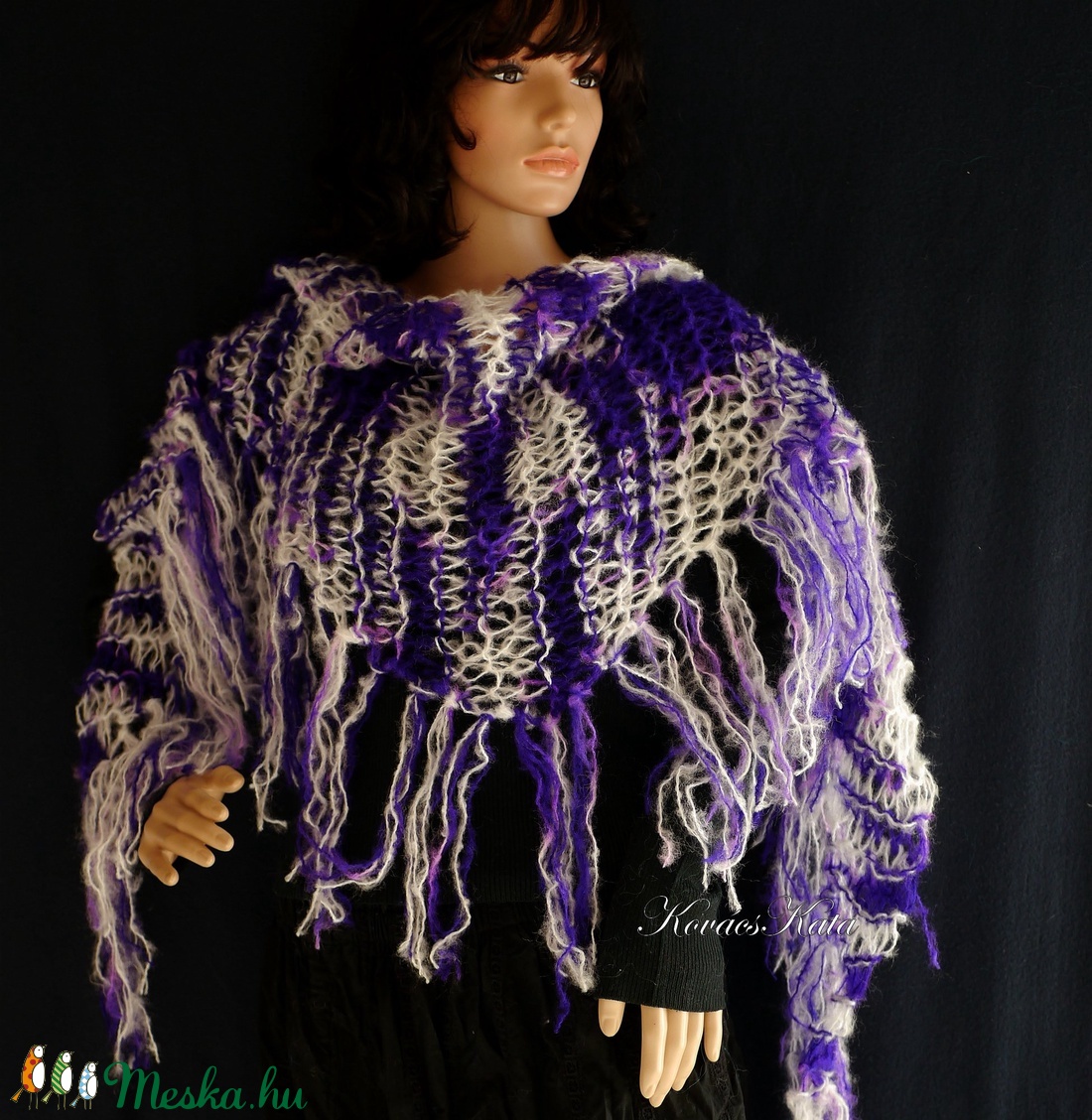 SZELLŐ-KENDŐ - kézzel kötött mohair vállkendő / ibolya-fehér - ruha & divat - sál, sapka, kendő - vállkendő - Meska.hu SZELLŐ-KENDŐ - kézzel kötött mohair vállkendő / ibolya-fehér - ruha & divat - sál, sapka, kendő - vállkendő - Meska.hu