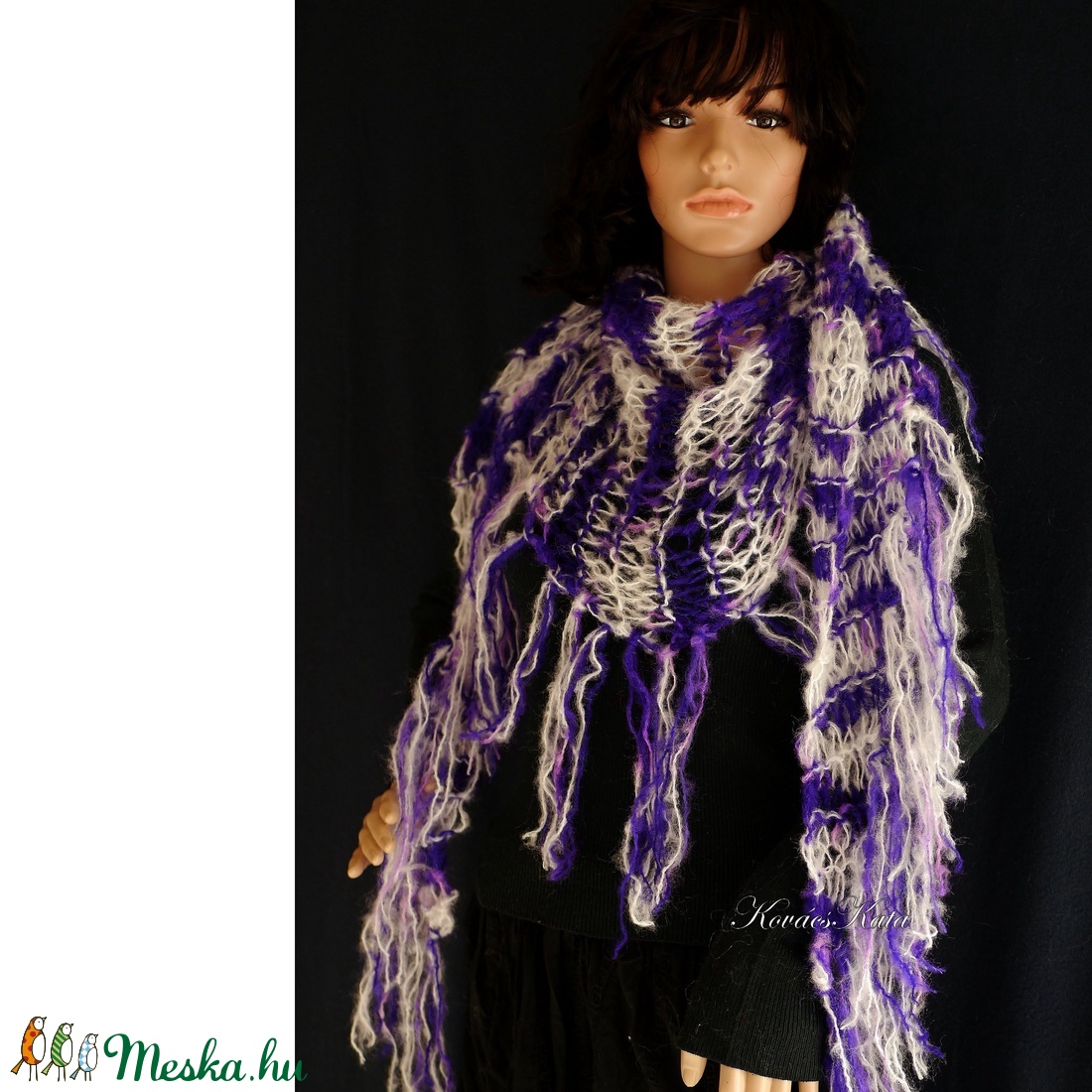 SZELLŐ-KENDŐ - kézzel kötött mohair vállkendő / ibolya-fehér - ruha & divat - sál, sapka, kendő - vállkendő - Meska.hu SZELLŐ-KENDŐ - kézzel kötött mohair vállkendő / ibolya-fehér - ruha & divat - sál, sapka, kendő - vállkendő - Meska.hu