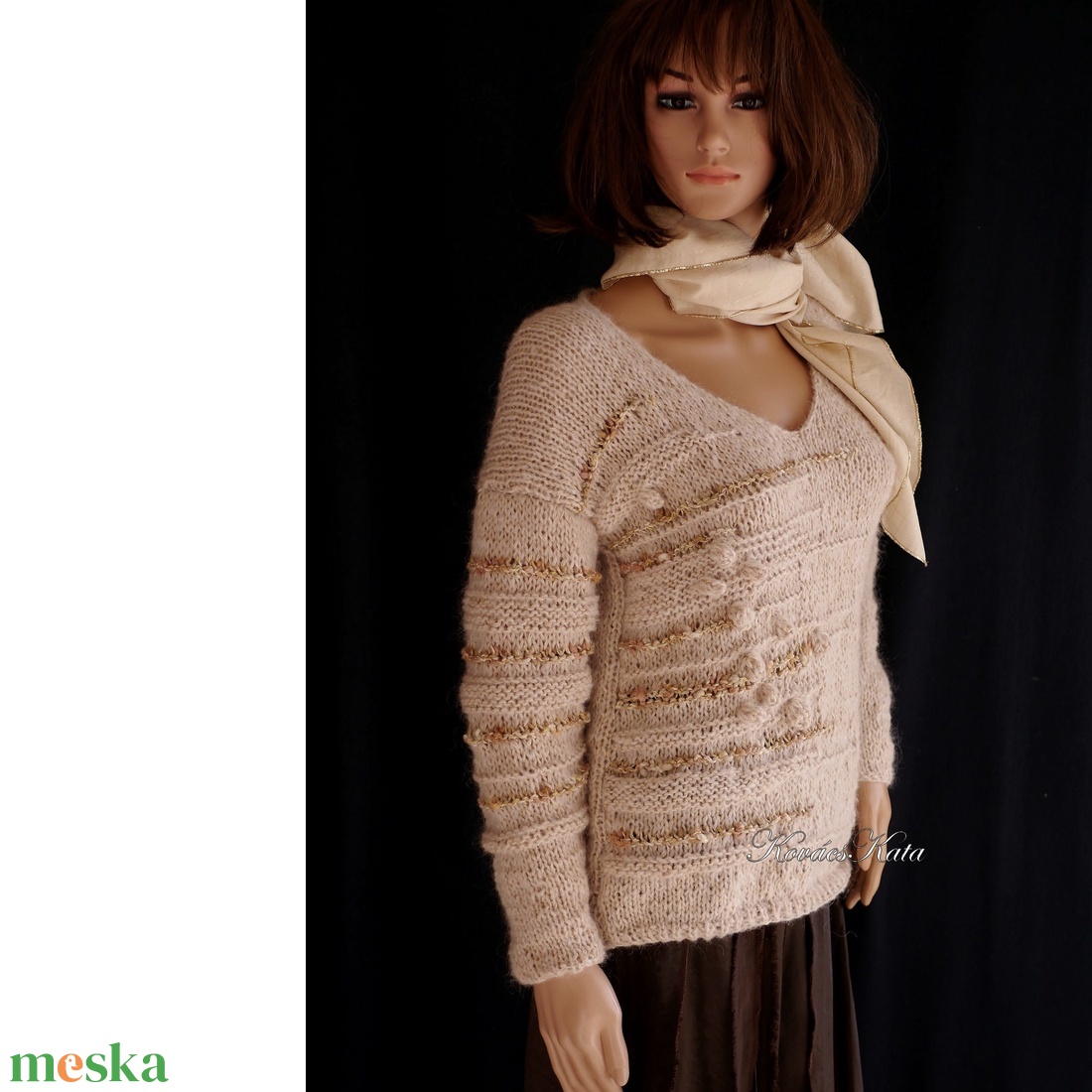 ALPAKA/BARKA - kézzel kötött extravagáns artsy-design pulóver / bézs - ruha & divat - női ruha - pulóver & kardigán - Meska.hu