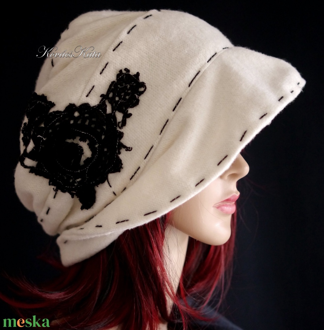 CATRINA - applikált design kalap / fehér-fekete - ruha & divat - sál, sapka, kendő - kalap - Meska.hu CATRINA - applikált design kalap / fehér-fekete - ruha & divat - sál, sapka, kendő - kalap - Meska.hu