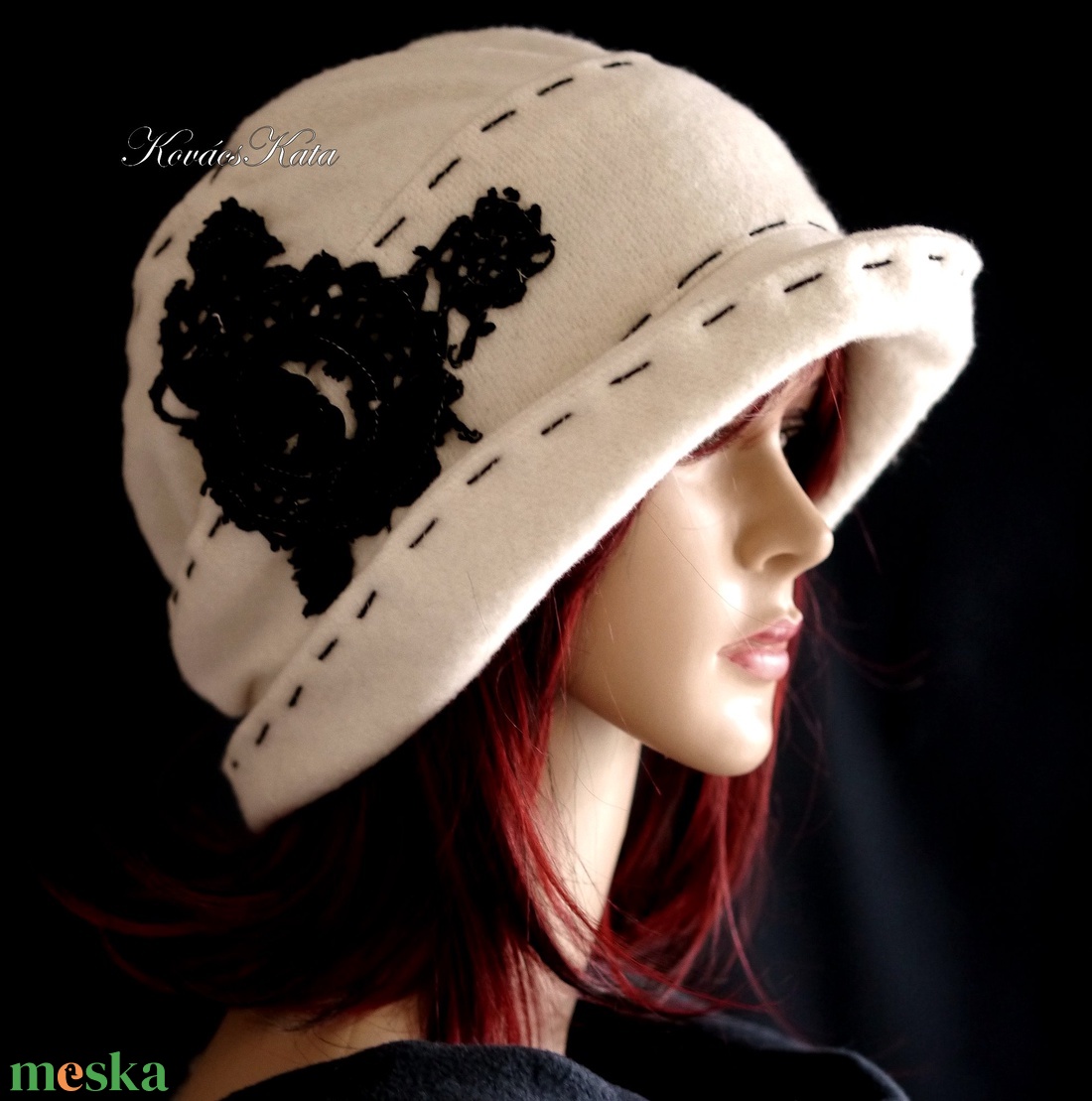 CATRINA - applikált design kalap / fehér-fekete - ruha & divat - sál, sapka, kendő - kalap - Meska.hu CATRINA - applikált design kalap / fehér-fekete - ruha & divat - sál, sapka, kendő - kalap - Meska.hu