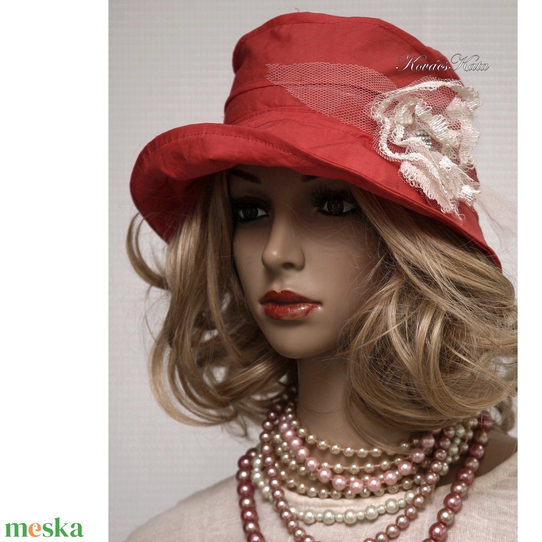 BÖBE-KALAP / korall - nyári nap-kalap - ruha & divat - sál, sapka, kendő - kalap - Meska.hu