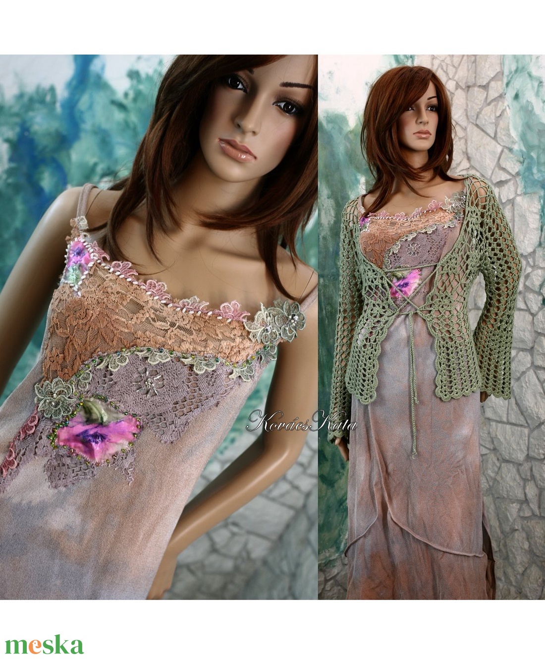 RINA-SZETT - shabby chic ruha horgolt kabátkával - ruha & divat - női ruha - ruha - Meska.hu