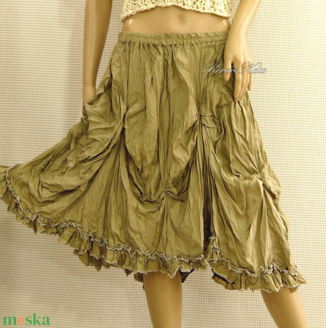 PAMÉLA - bohém raffolt-gyűrt selyemszoknya  - ruha & divat - női ruha - szoknya - Meska.hu
