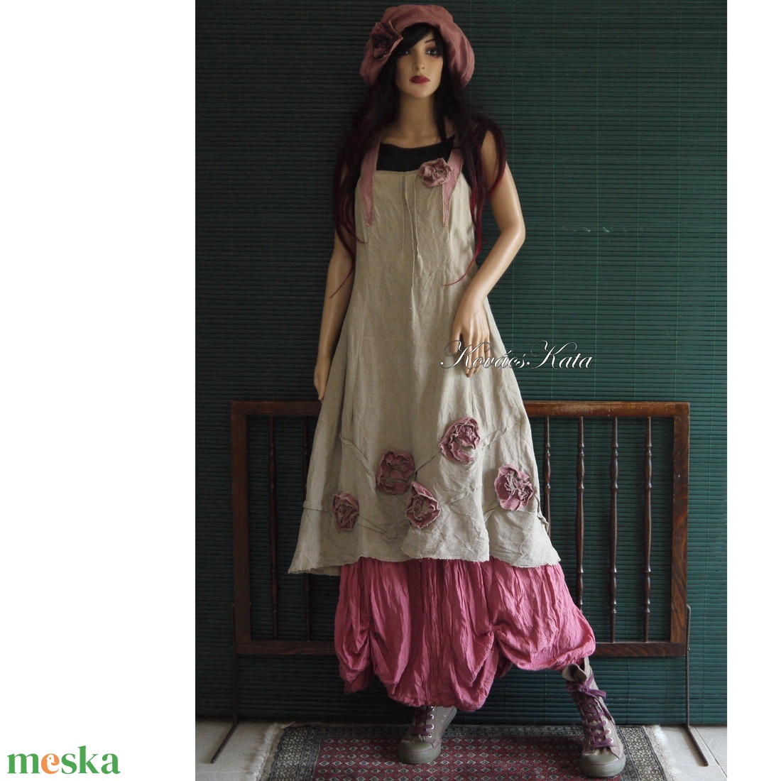 MÁLYVA-RÓZSÁS - lagenlook design kötényruha - ruha & divat - női ruha - ruha - Meska.hu MÁLYVA-RÓZSÁS - lagenlook design kötényruha - ruha & divat - női ruha - ruha - Meska.hu