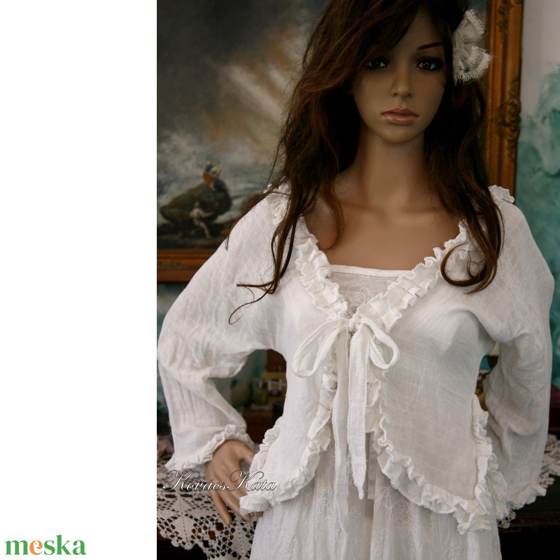 AIDA - lagenlook géz-kabátka / fehér - ruha & divat - női ruha - bolero - Meska.hu