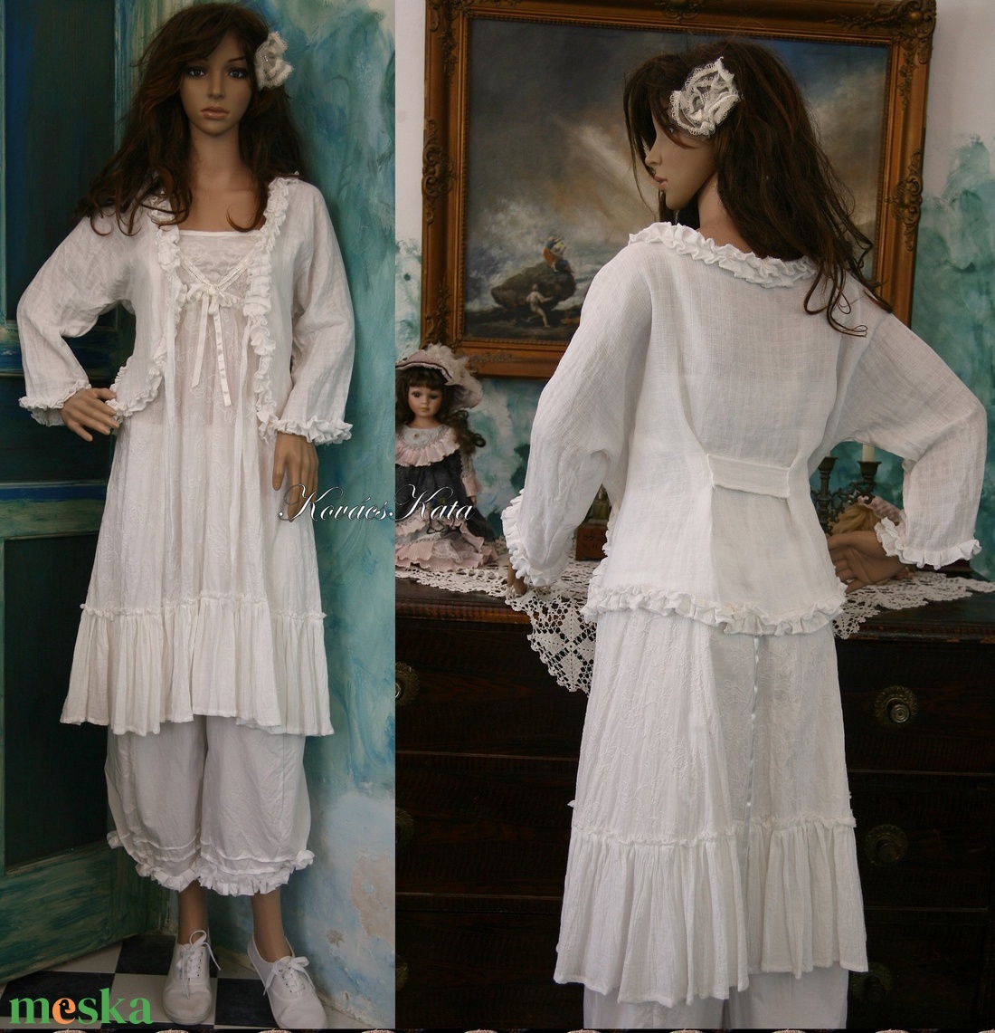 AIDA - lagenlook géz-kabátka / fehér - ruha & divat - női ruha - bolero - Meska.hu