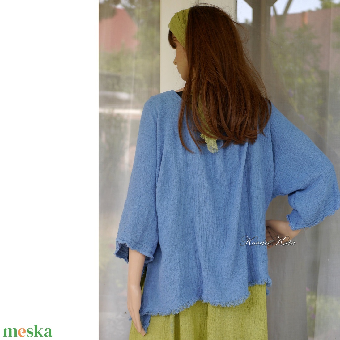 KIRA - lagenlook géz-kabátka / búzavirág-kék - ruha & divat - női ruha - bolero - Meska.hu