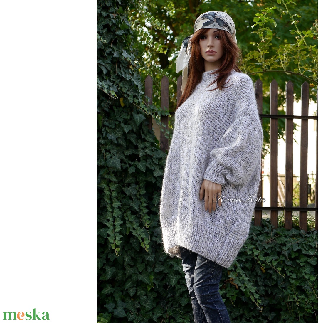 COLETTE - oversized kézzel kötött pulóver ruha / világos-szürke - ruha & divat - női ruha - pulóver - Meska.hu
