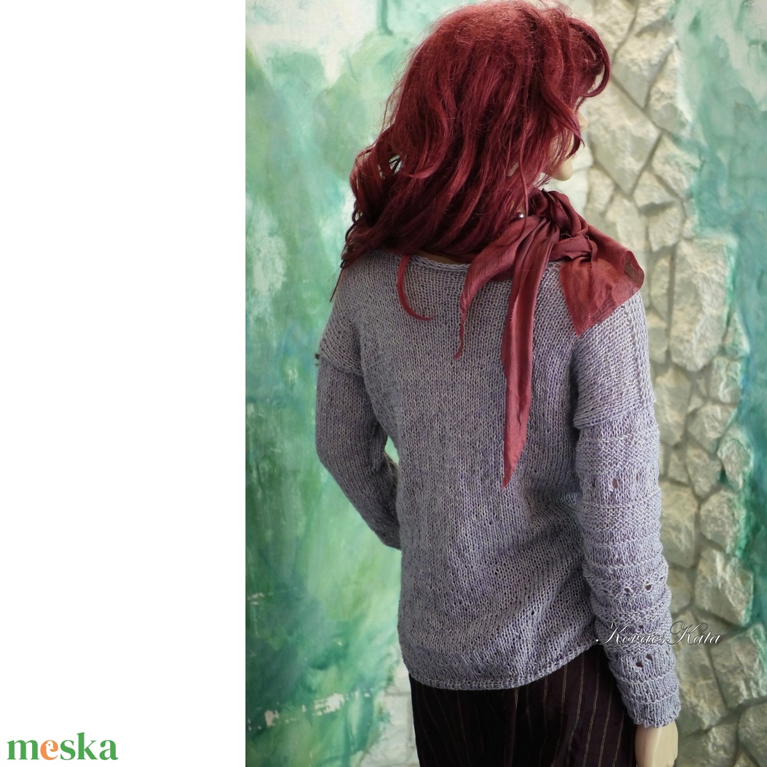 BARKA BabyAlpaca Silk - kézzel kötött exkluzív artsy-design pulóver / acélszürke - ruha & divat - női ruha - pulóver - Meska.hu