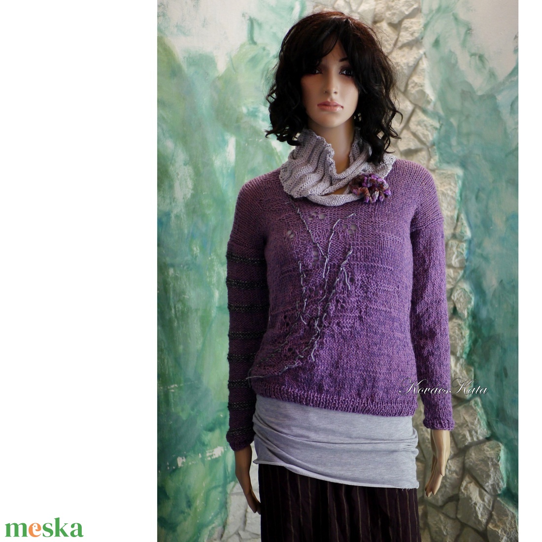 BARKA BabyAlpaca Silk - kézzel kötött exkluzív artsy-design pulóver / lila - ruha & divat - női ruha - pulóver - Meska.hu