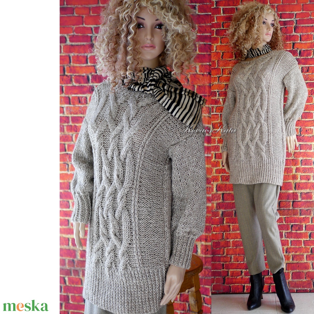 KELTIC STAR - exkluzív kézzel kötött alpaka-pamut pulóverruha / vintage chocolate - ruha & divat - női ruha - pulóver & kardigán - Meska.hu
