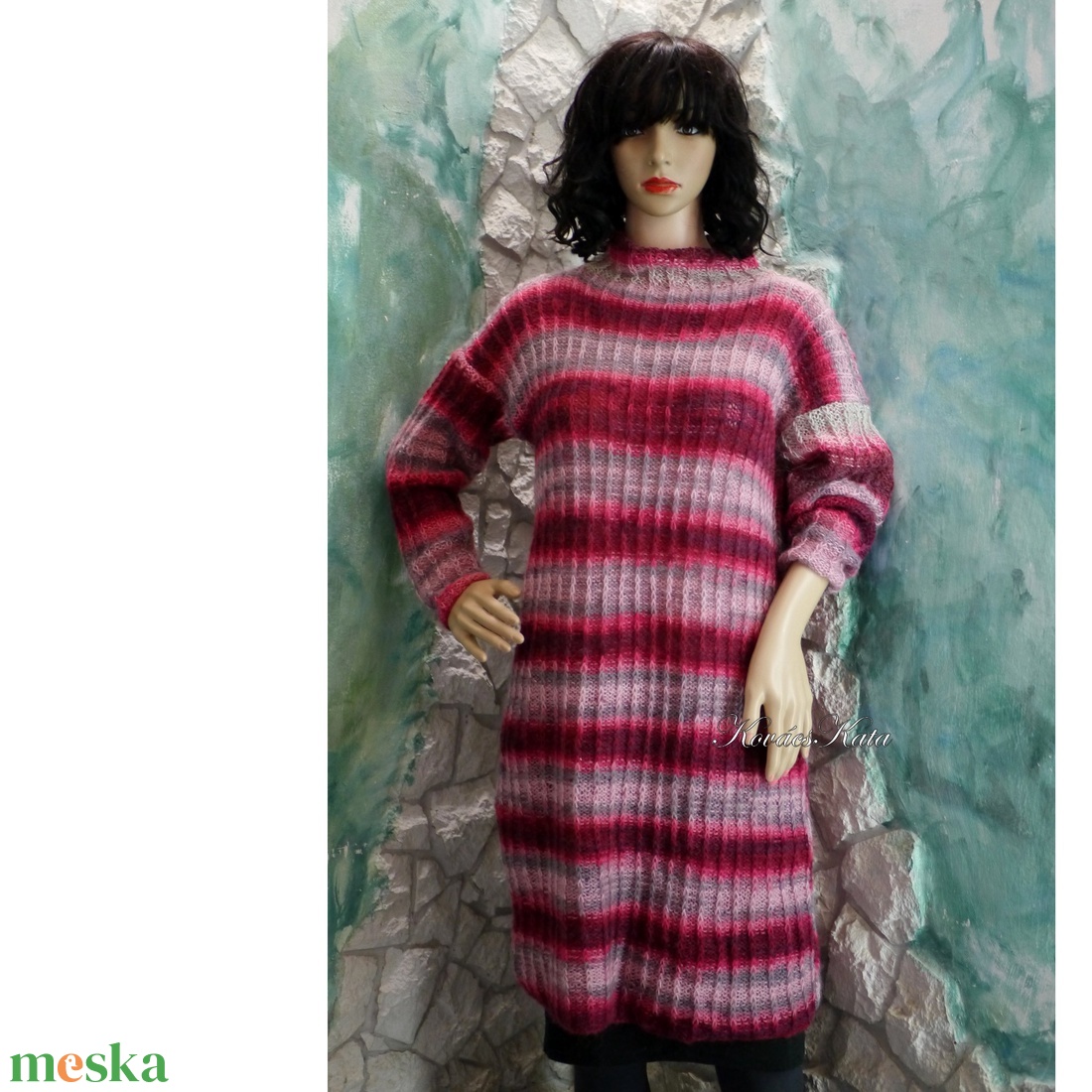 BÍBORCSÍKOS - kézzel kötött mohair pulóverruha - ruha & divat - női ruha - ruha - Meska.hu BÍBORCSÍKOS - kézzel kötött mohair pulóverruha - ruha & divat - női ruha - ruha - Meska.hu