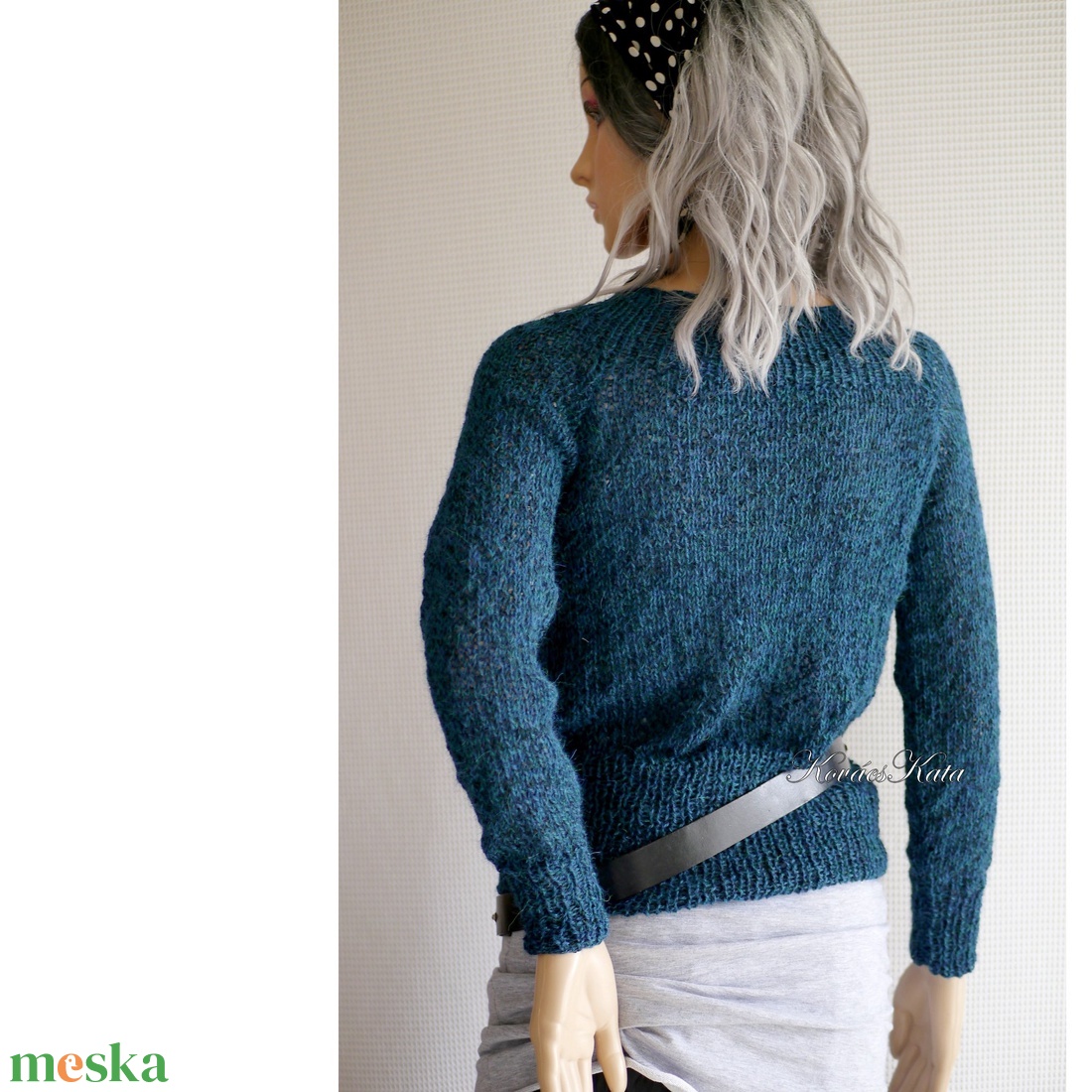 PATSYalpaka pulcsi - kézzel kötött exkluzív design pulóver / petrol - ruha & divat - női ruha - pulóver & kardigán - Meska.hu