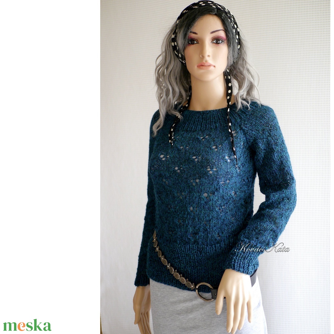 PATSYalpaka pulcsi - kézzel kötött exkluzív design pulóver / petrol - ruha & divat - női ruha - pulóver & kardigán - Meska.hu
