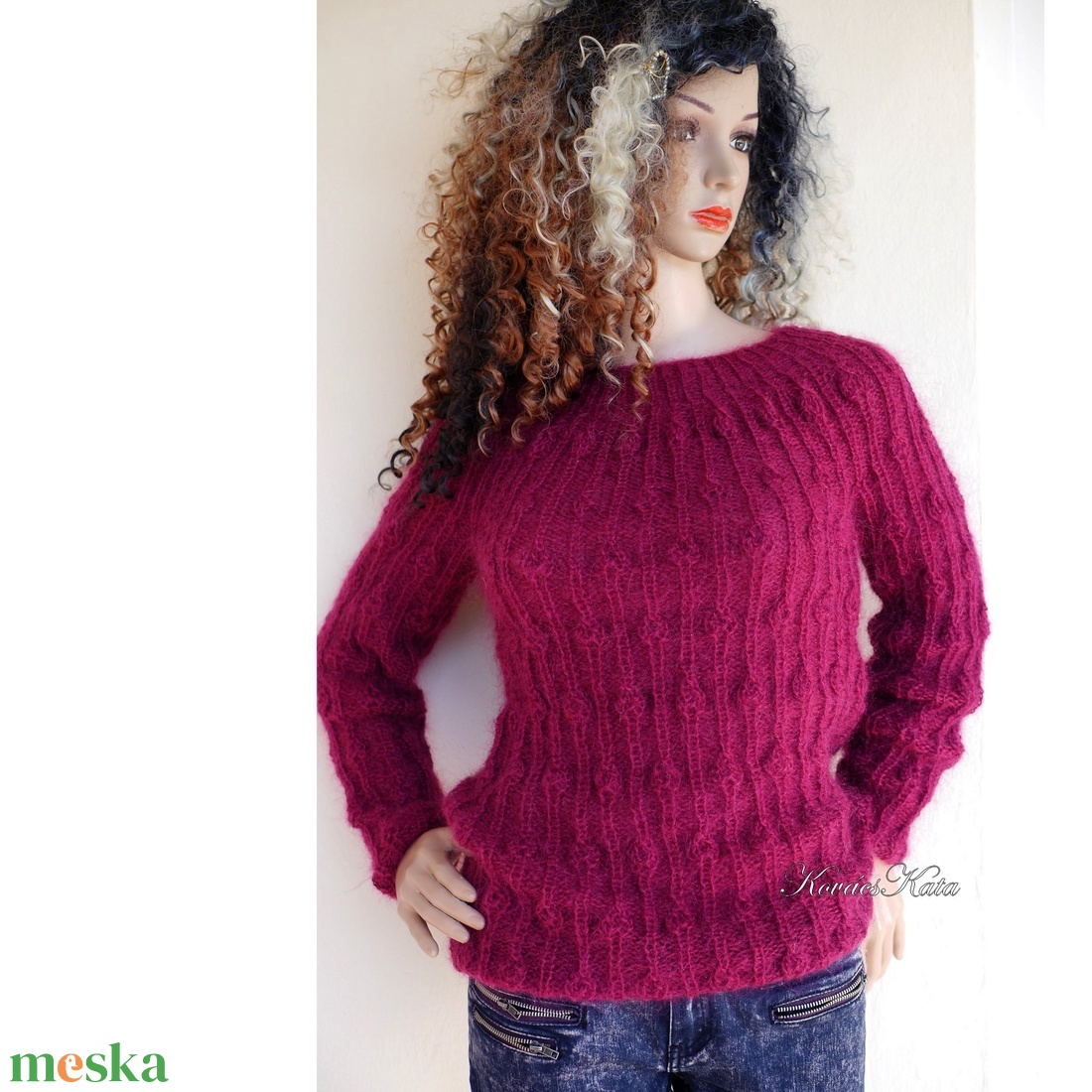 LONCI - exkluzív kézzel kötött mohair pulóver / bíbor - ruha & divat - női ruha - pulóver - Meska.hu LONCI - exkluzív kézzel kötött mohair pulóver / bíbor - ruha & divat - női ruha - pulóver - Meska.hu