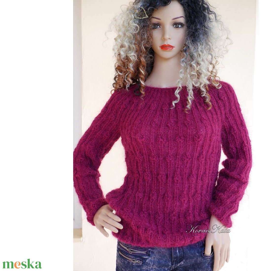 LONCI - exkluzív kézzel kötött mohair pulóver / bíbor - ruha & divat - női ruha - pulóver - Meska.hu LONCI - exkluzív kézzel kötött mohair pulóver / bíbor - ruha & divat - női ruha - pulóver - Meska.hu