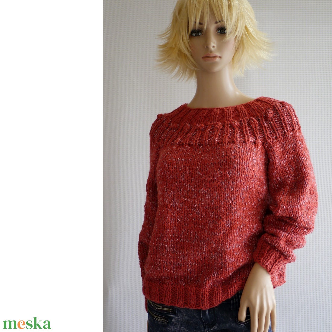 ANITA - trendi kézzel kötött gyapjú pulóver  / rozsda - ruha & divat - női ruha - pulóver & kardigán - Meska.hu