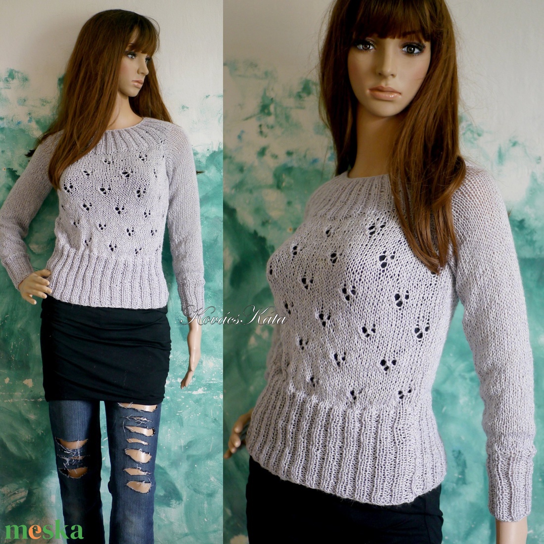 PATSYBabyAlpaca Silk - kézzel kötött exkluzív design pulóver / ezüst - ruha & divat - női ruha - pulóver - Meska.hu