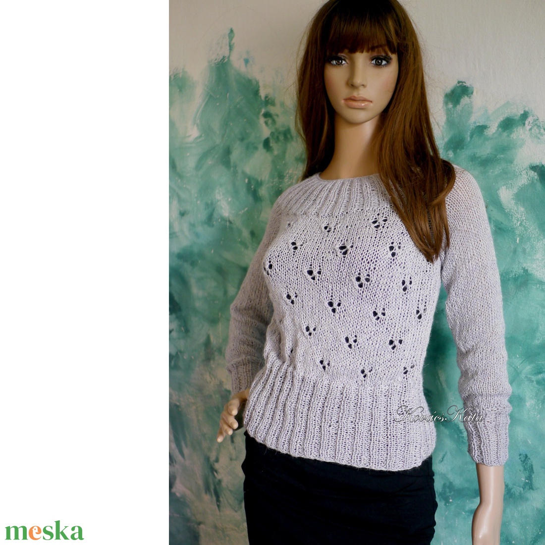 PATSYBabyAlpaca Silk - kézzel kötött exkluzív design pulóver / ezüst - ruha & divat - női ruha - pulóver - Meska.hu