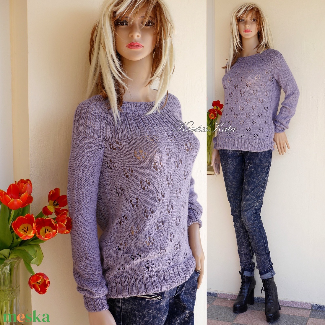 PATSYBabyAlpaca Silk - kézzel kötött exkluzív design selyem pulóver / lila - ruha & divat - női ruha - pulóver - Meska.hu