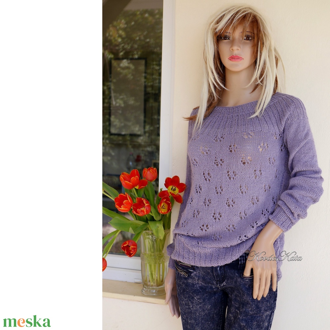 PATSYBabyAlpaca Silk - kézzel kötött exkluzív design selyem pulóver / lila - ruha & divat - női ruha - pulóver - Meska.hu