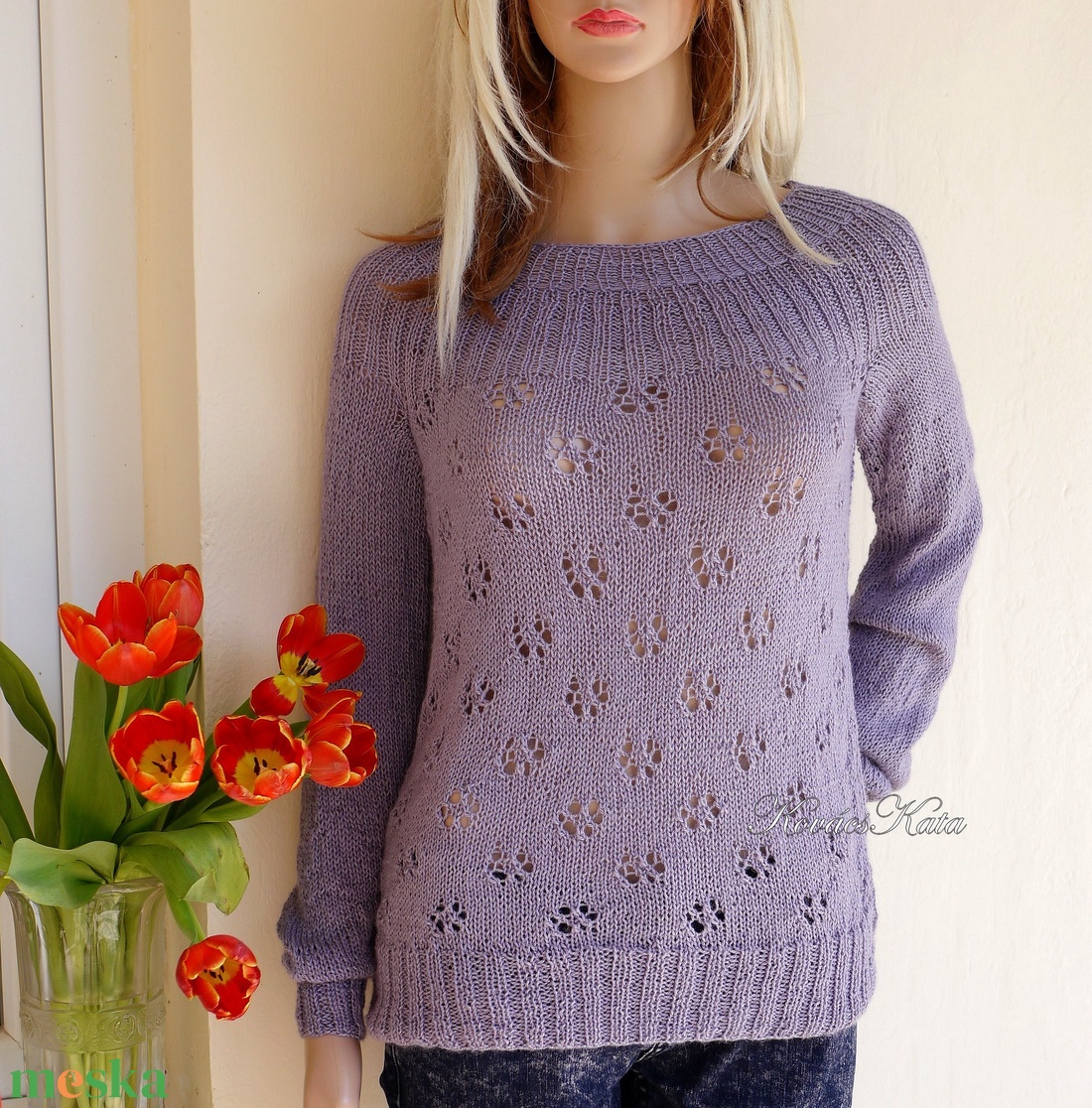 PATSYBabyAlpaca Silk - kézzel kötött exkluzív design selyem pulóver / lila - ruha & divat - női ruha - pulóver - Meska.hu