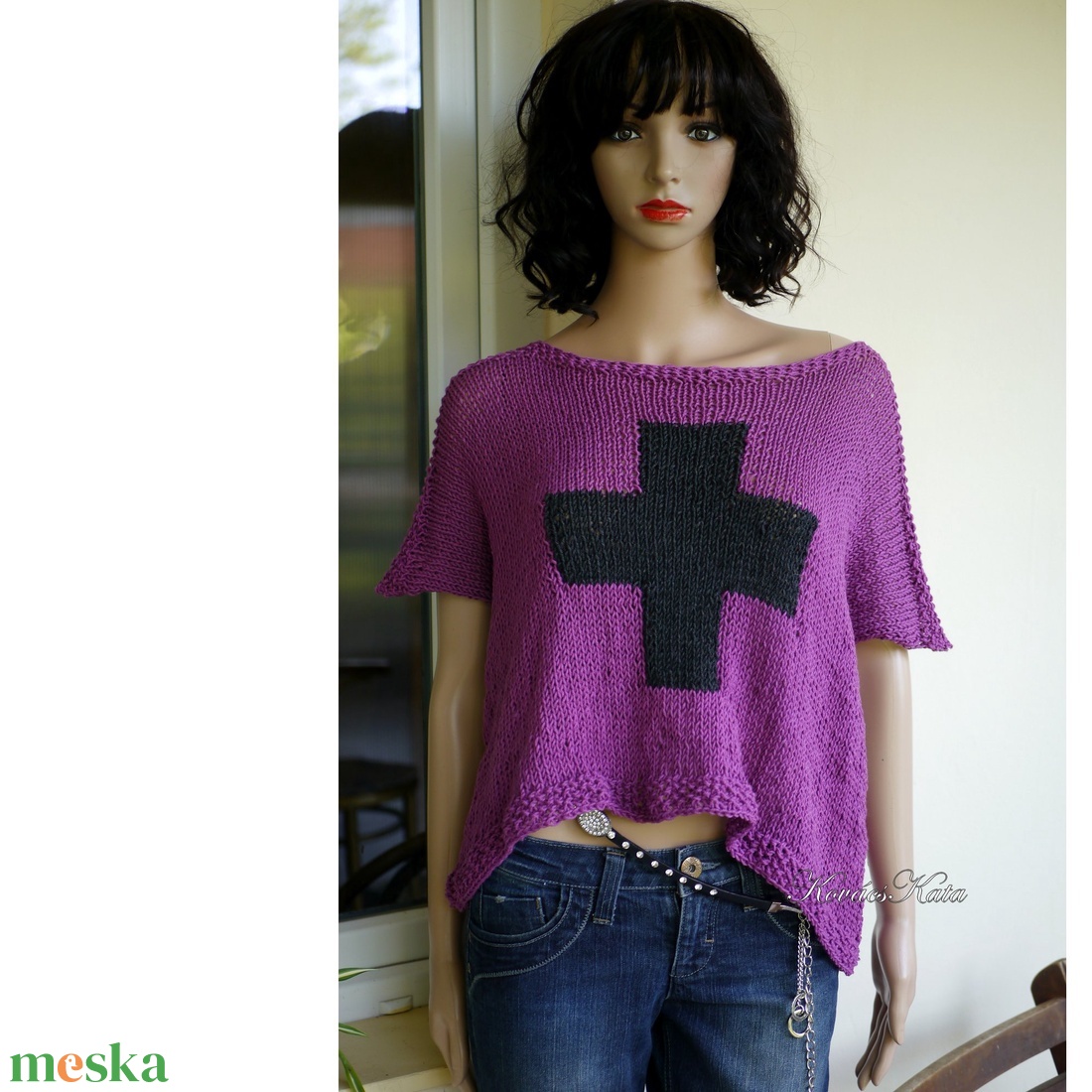 CROSS COTTON MERINO - bohém kézzel kötött pulóver / püspöklila - ruha & divat - női ruha - pulóver - Meska.hu CROSS COTTON MERINO - bohém kézzel kötött pulóver / püspöklila - ruha & divat - női ruha - pulóver - Meska.hu