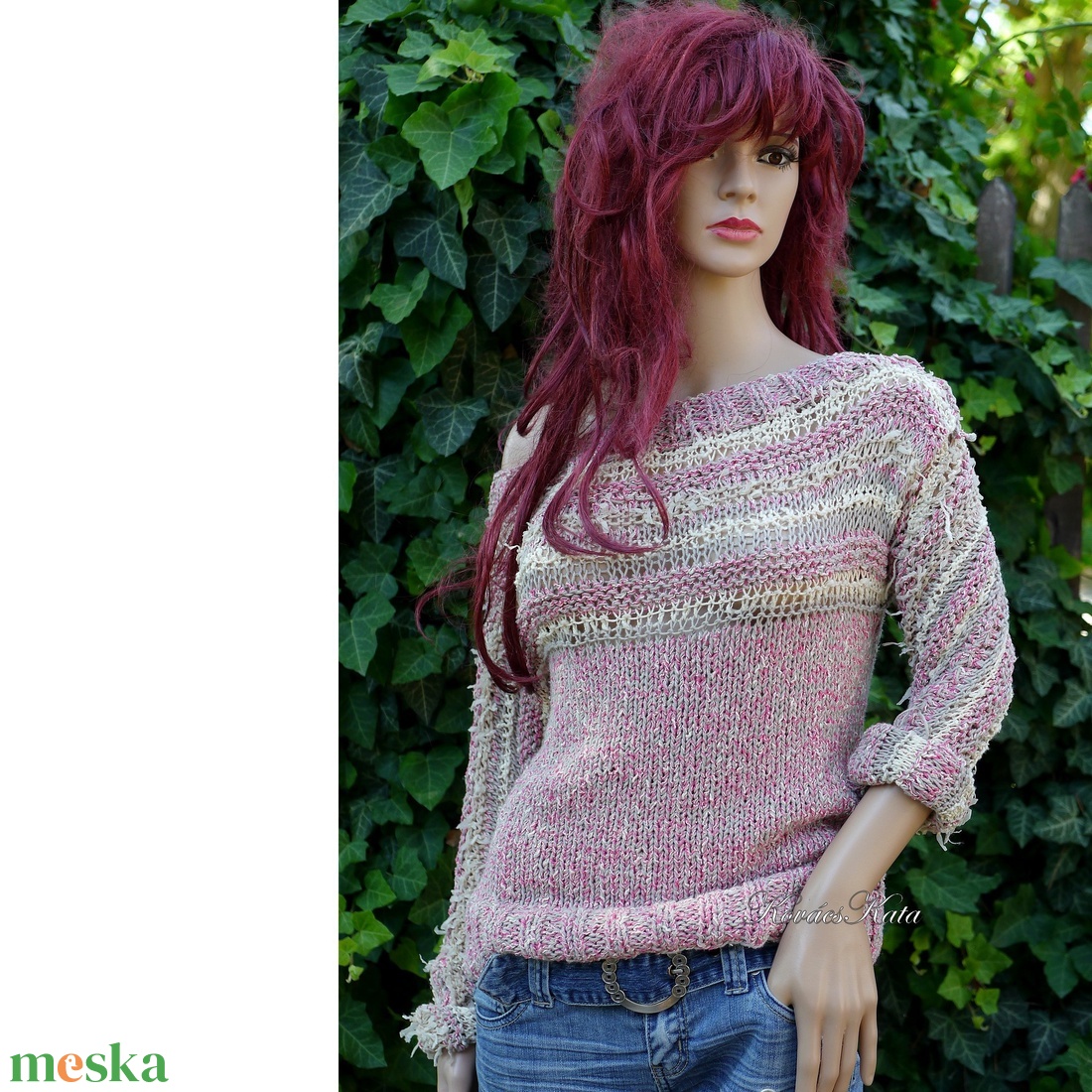 VERONIA - kézzel kötött pamut pulóver - ruha & divat - női ruha - pulóver & kardigán - Meska.hu