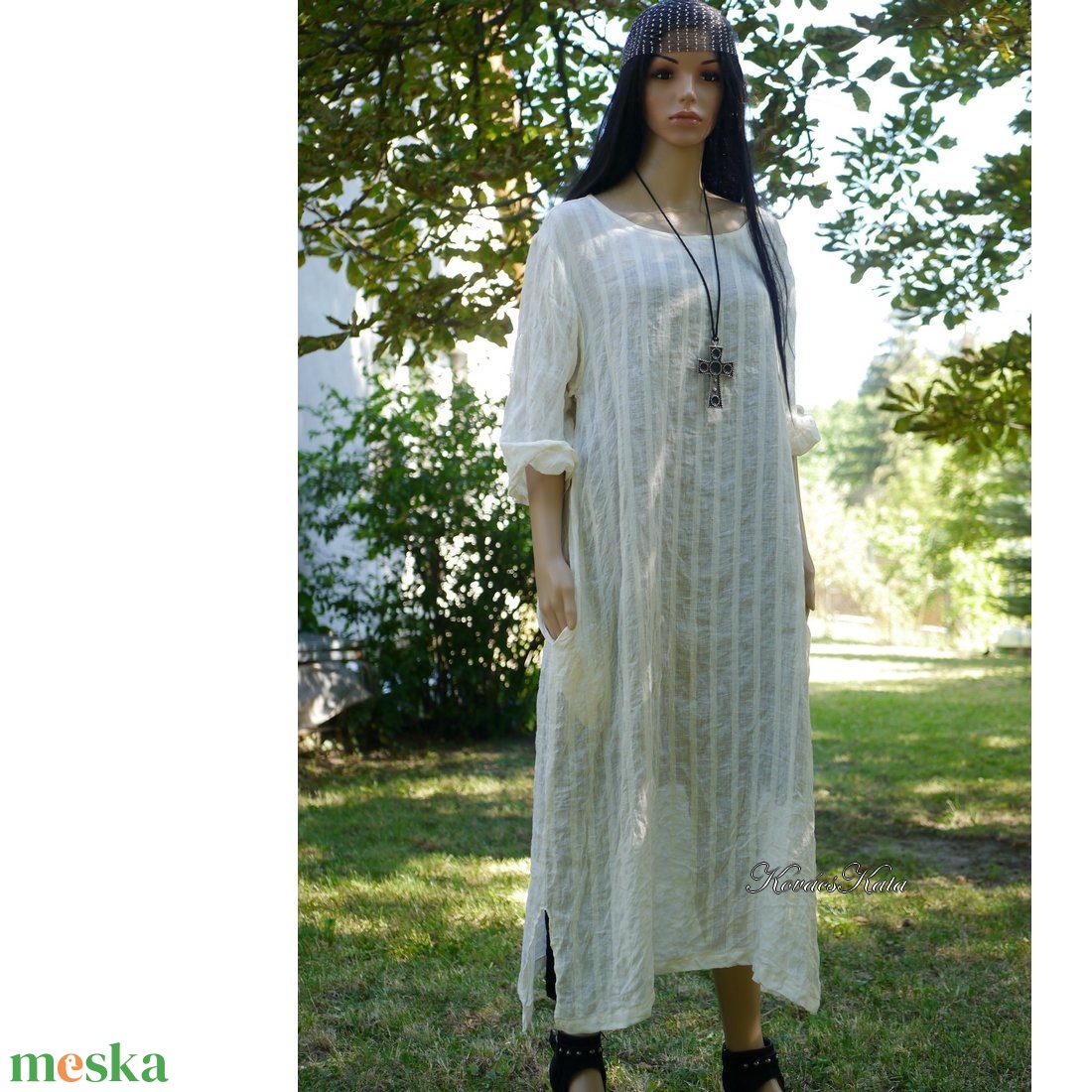 JAFA / csíkos lengéz - lagenlook ingruha, tunika-ruha  / fehér - ruha & divat - női ruha - ruha - Meska.hu